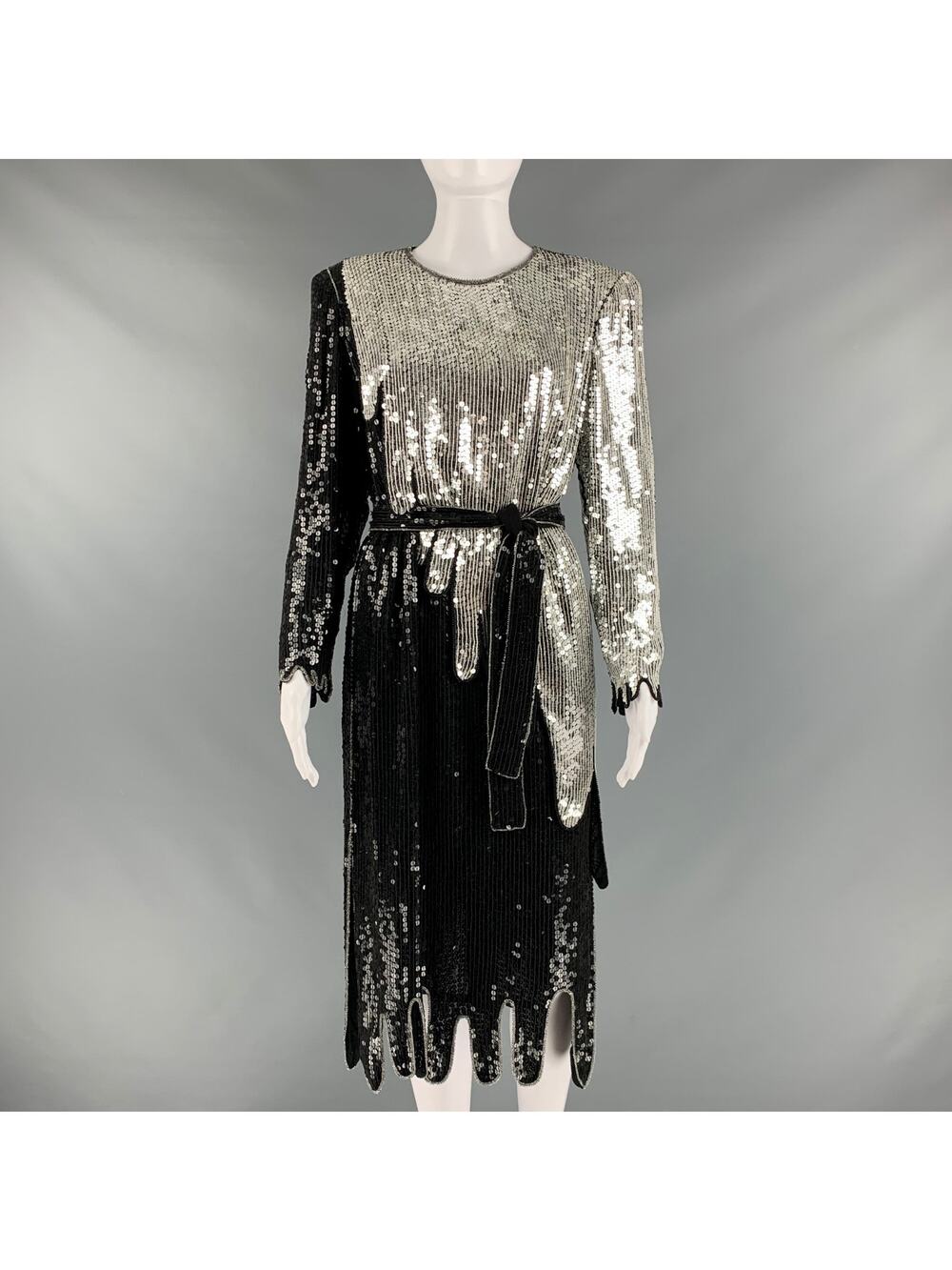 JUDITH ANN CREATIONS Size S Black Silver Sequined Shift Dress